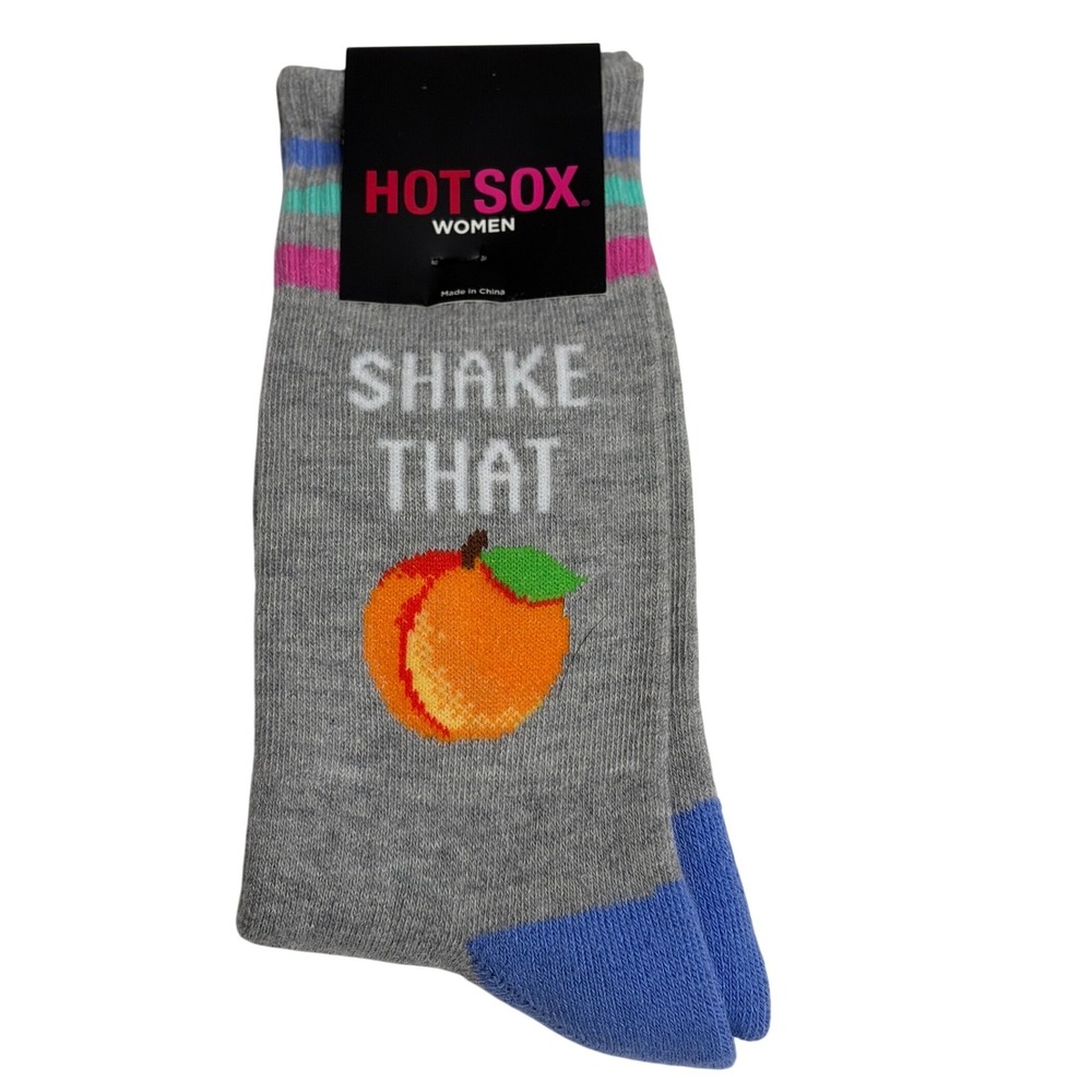 Hot Sox Women Gray Shake That Peach Graphic Crew Socks HOSL0003 NWT